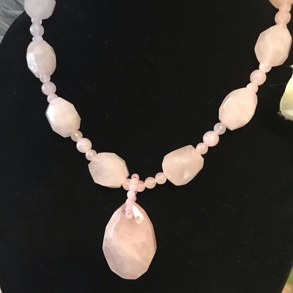 Vintage Faceted Rose Quartz Gemstone 14K Gold Clasp Beaded Pendant Necklace 18”L - Picture 1 of 16